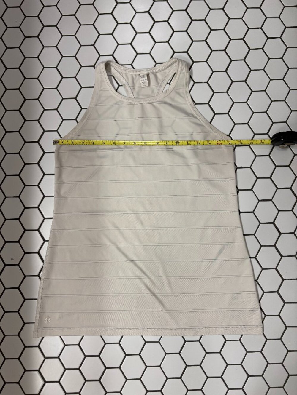 Athleta High Neck Chi Tank Womens Medium White Striped Racerback